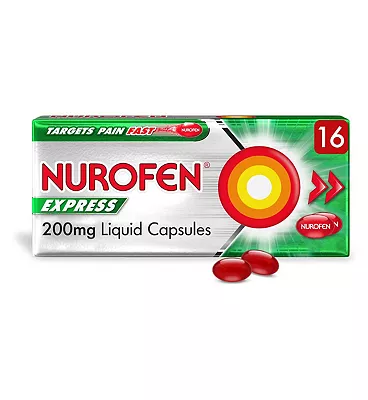 Nurofen Express Pain Relief 200mg Liquid Capsules – 16 Capsules